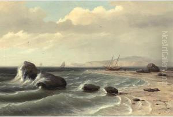 An American Shore Scene Oil Painting by Thomas Birch