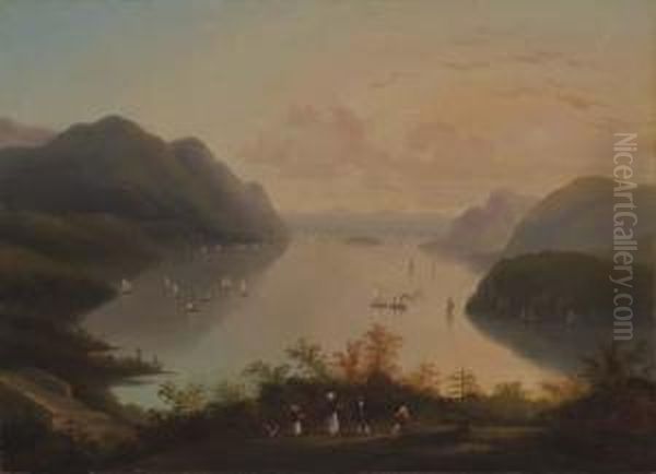 View Of The Hudson River Near West Point Oil Painting by Thomas Birch