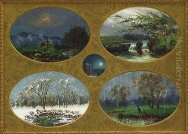 4 Landscape Vignettes Oil Painting by Thomas Birch