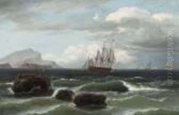 Sailing Off The Coast Oil Painting by Thomas Birch