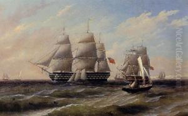 Ships At Sea Oil Painting by Thomas Birch