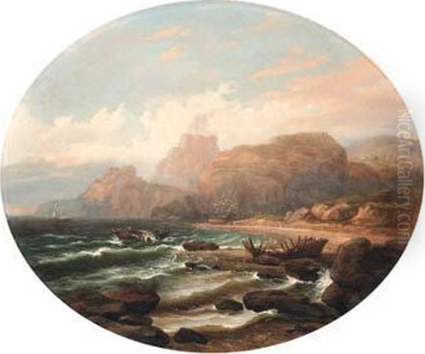 Treacherous Cove
Signed And Dated Indistinctly 't. Birch 18**' (lower Right) Oil Painting by Thomas Birch