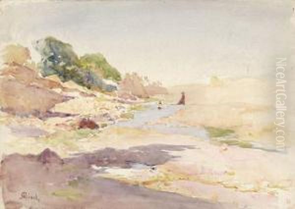 Paysage A La Riviere Oil Painting by Alphonse Birck