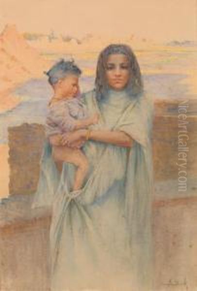 Mere Et Enfant Oil Painting by Alphonse Birck