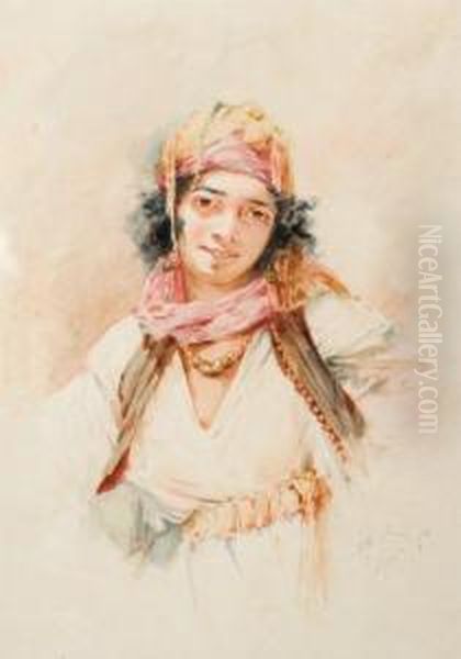 Portrait D'une Algeroise Oil Painting by Alphonse Birck