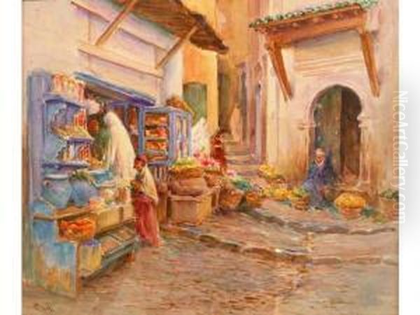 Petit Marche A La Kasbah Oil Painting by Alphonse Birck