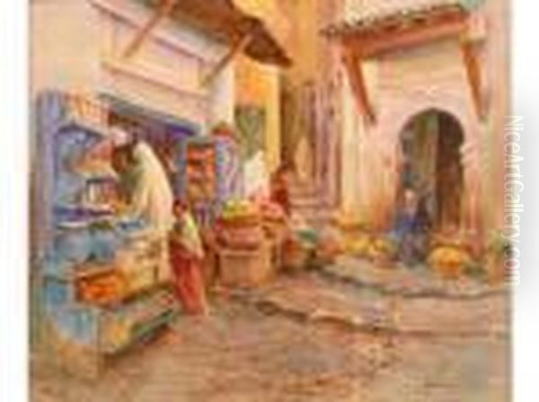 Petit Marche A La Kasbah. Oil Painting by Alphonse Birck