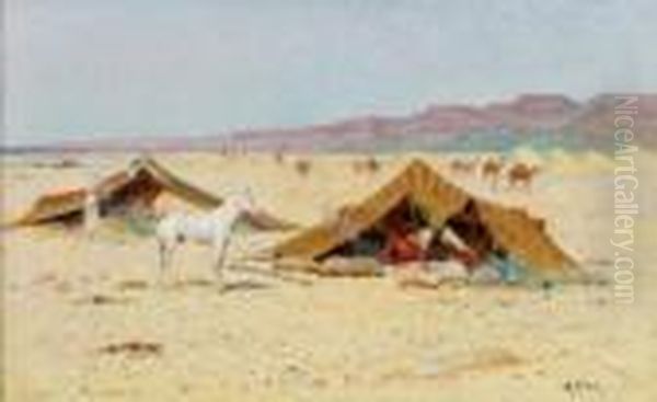 Le Campement A Bou Saada Oil Painting by Alphonse Birck