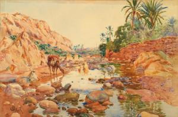 Oued Bou Saada Oil Painting by Alphonse Birck