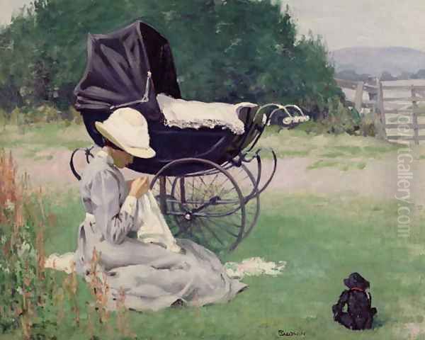 Sewing in the Sun 1913 Oil Painting by Brake Baldwin