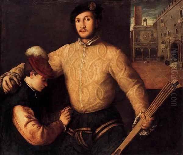 A Ballplayer and His Page Oil Painting by Francesco Beccaruzzi