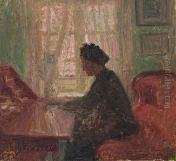 A Woman By The Sekretary, Reading Oil Painting by Jens Birkholm