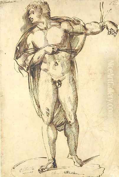 Saint Sebastian, with a study of a bearded figure, three-quarter-length Oil Painting by Baccio Bandinelli