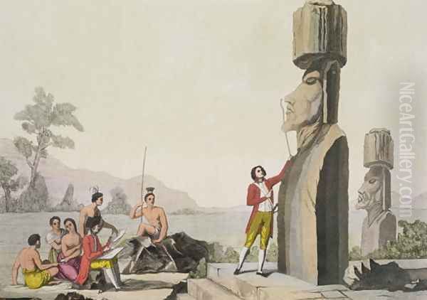 Island Monument, from Captain Cook's visit to Easter Island Oil Painting by C. Bottigella