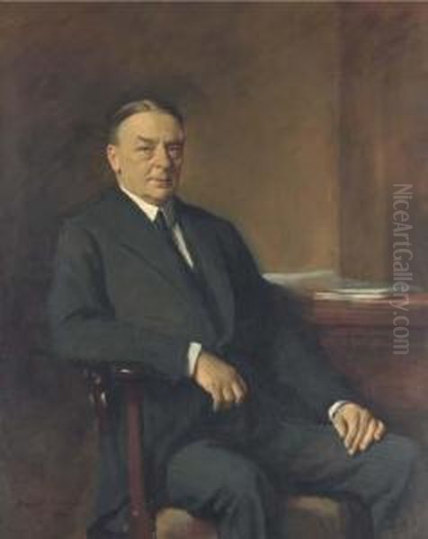 Portrait Of The Hon. Sir William H Goschen, K.b.e., Seated Oil Painting by Oswald Hornby J. Birley