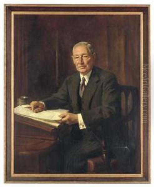 Portrait Of Ralph Y. Sketch, Seated At A Desk Oil Painting by Oswald Hornby J. Birley