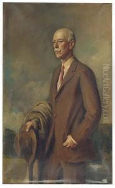 Portrait Of The Third Viscount Hampden In A Brown Jacket Oil Painting by Oswald Hornby J. Birley