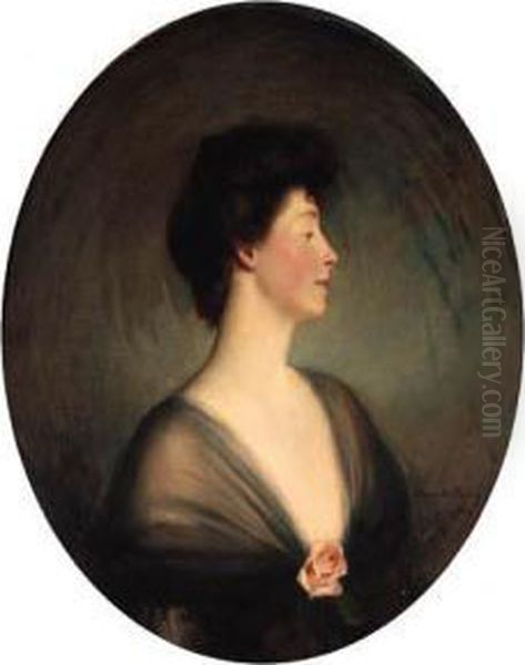 Portrait Of Lady Buchan-hepburn, Half-length, In A Black Dress Andcorsage Oil Painting by Oswald Hornby J. Birley