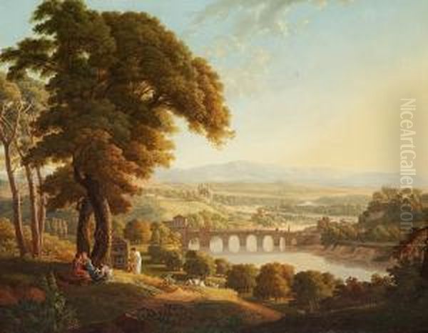 The Outskirts Of Rome With A View Of Ponte Mole Oil Painting by Peter Birmann