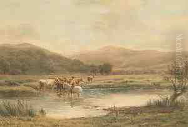 Fording A River Oil Painting by Henry Birtles