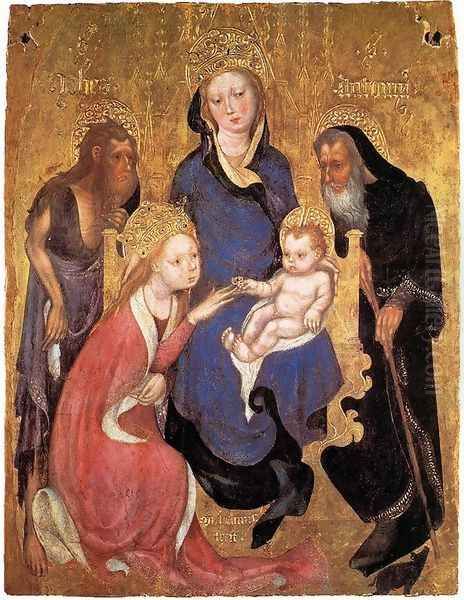 The Mystic Marriage of St Catherine, St John the Baptist, St Antony Abbot c. 1420 Oil Painting by Michelino da Besozzo