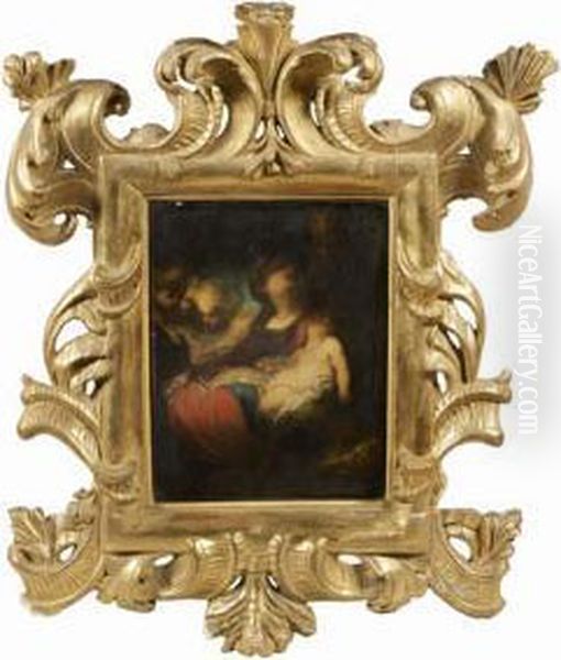 La Sainte Famille Servie Par Les Anges Oil Painting by Bartolomeo Biscaino