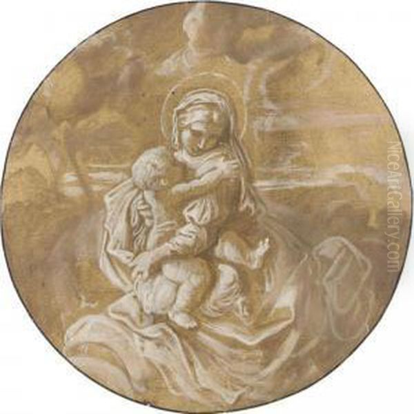 Madonna And Child In A Landscape Verso Oil Painting by Bartolomeo Biscaino