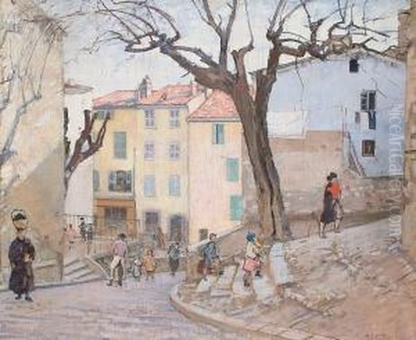 Continental Street Scene Oil Painting by Henry Bishop