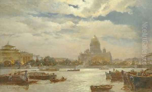 View of Saint Petersburg in twilight 1911 Oil Painting by Aleksandr Karlovich Beggrov