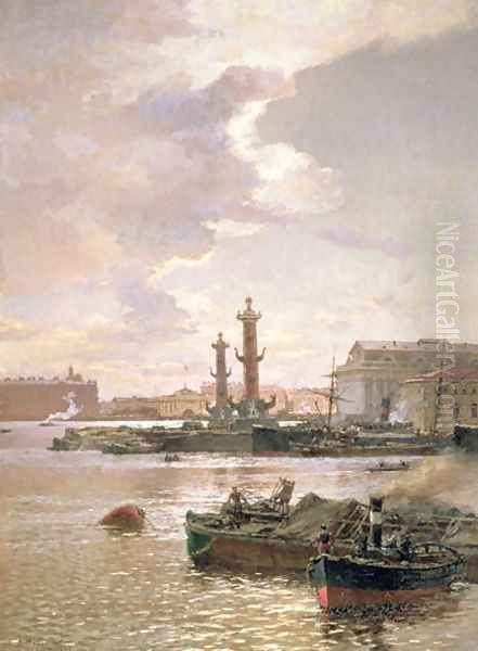 Stock Exchange in St. Petersburg 1891 Oil Painting by Aleksandr Karlovich Beggrov