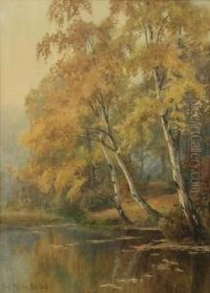 Autumn Shoreline Oil Painting by Walter Follen Bishop