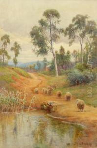 Sheep On A Trail Oil Painting by Walter Follen Bishop