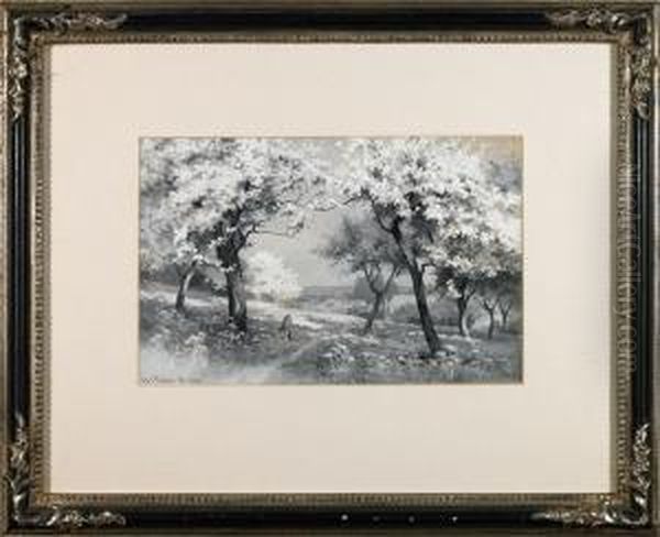 Composition Of A Young Child Beneath Trees On A Hill Overlooking A Town Oil Painting by Walter Follen Bishop