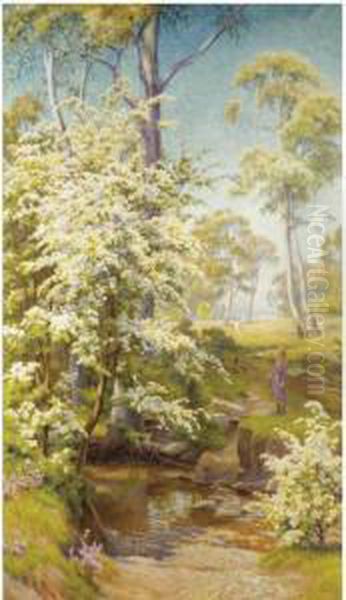 Under The Hawthorn Blossom Oil Painting by Walter Follen Bishop