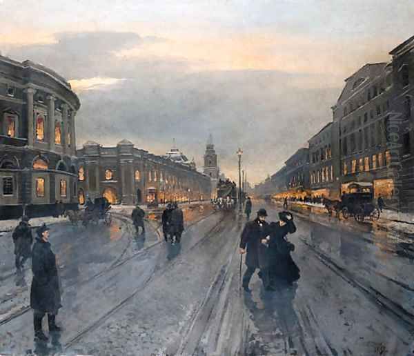 View of the Nevskii Prospect Oil Painting by Aleksandr Karlovich Beggrov