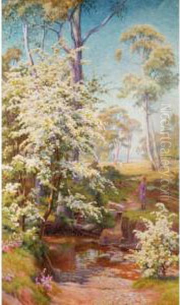 Under The Hawthorn Blossom Oil Painting by Walter Follen Bishop