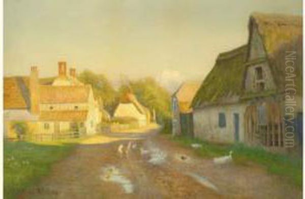 Canards Sur La Route Du Village Oil Painting by Walter Follen Bishop