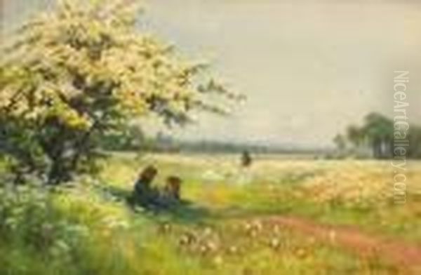 A Picnic In The Meadows Oil Painting by Walter Follen Bishop