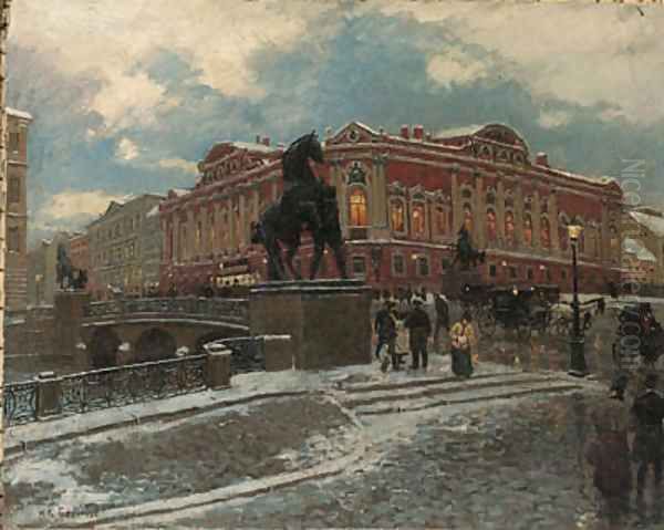 View of the Anichkov Bridge in St. Petersburg Oil Painting by Aleksandr Karlovich Beggrov