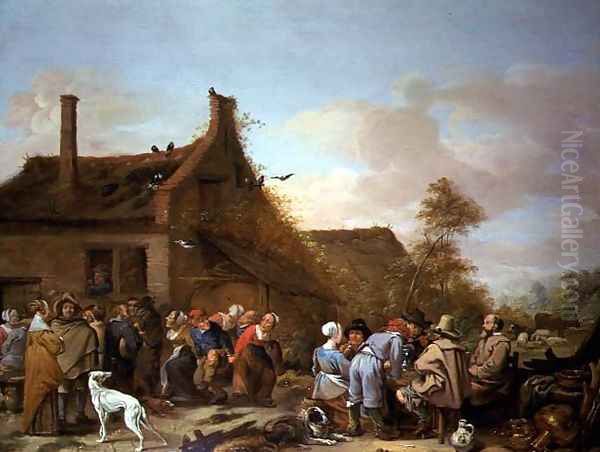 Peasants Merrymaking outside an Inn Oil Painting by Erasmus de Bie