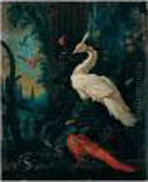 A Peacock, A Peahen, A Pheasant And Other Exotic Birds In An Ornamental Landscape Oil Painting by Abraham Bisschop