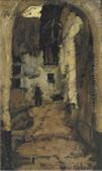 Poortje Met Doorkijk Naar Huizen Harderwijk: An Alleyway Oil Painting by Suze Robertson