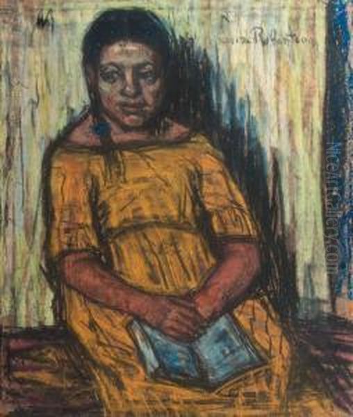 Rachel - A Seated Girl In A Yellow Dress Oil Painting by Suze Robertson