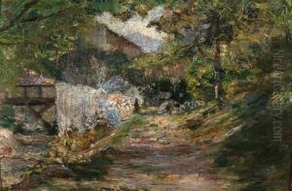 In Prossimita Delle Cascate Oil Painting by Leonardo Bistolfi