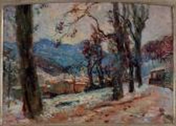 Paesaggio Di Neve A Ormea Oil Painting by Leonardo Bistolfi