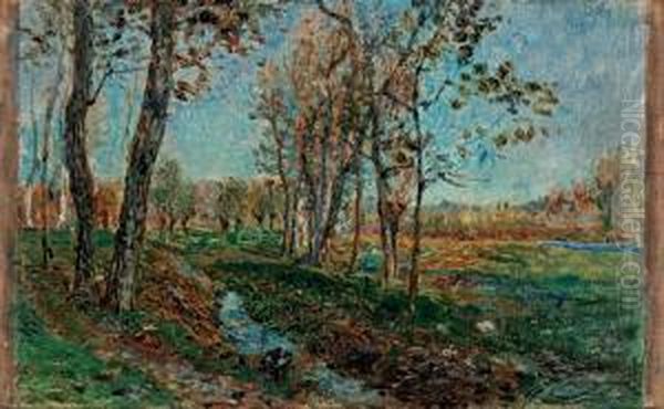 Paesaggio Di Campagna Con Ruscello Oil Painting by Leonardo Bistolfi