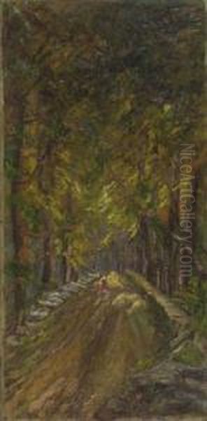 Pastorella Con Gregge Nel Bosco Oil Painting by Leonardo Bistolfi