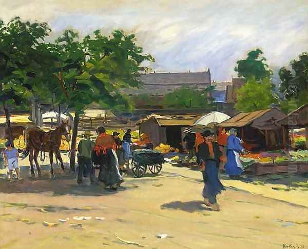 At the Market Oil Painting by Antal Berkes