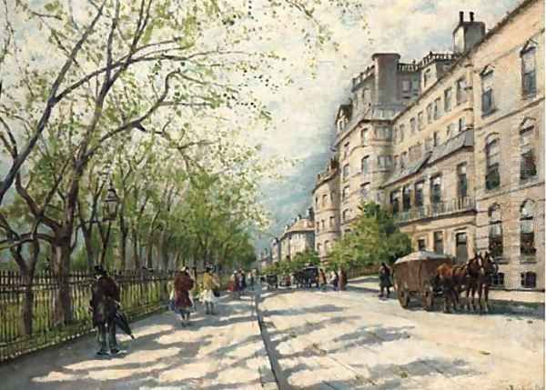 Carriages and figures on a Parisian street Oil Painting by Antal Berkes