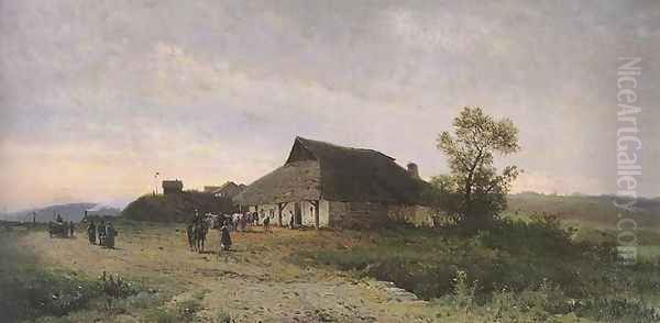 Landscape with an Inn Oil Painting by Walery Brochocki